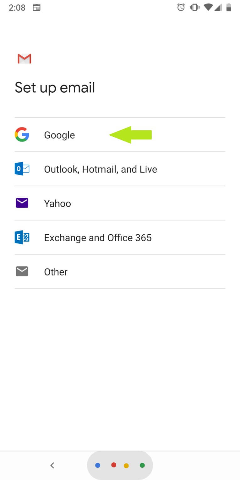 Select Google from the list shown.