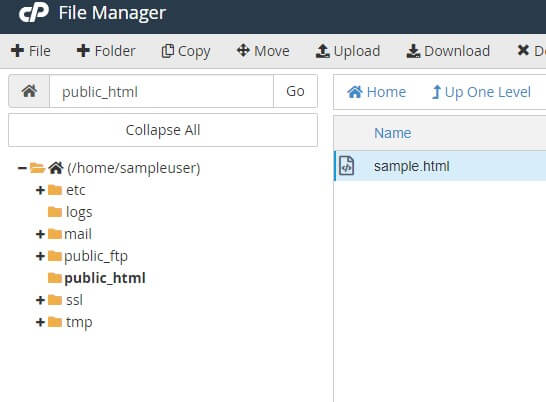 To confirm the URL for your file, return to the public_html folder.