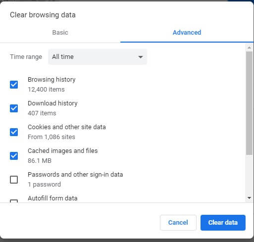 Select Advanced, set the time range to All Time and checkmark the first four boxes.