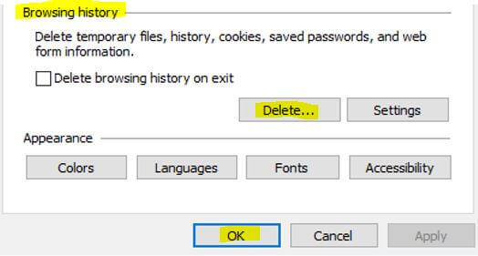 Locate browsing history and select delete.