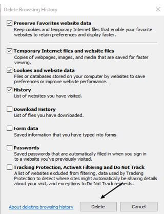 Ensure the following options are selected and then click Delete.